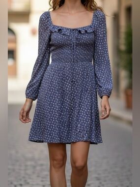 American Eagle Light Blue Ditsy Floral Smocked Mini Dress S Boho Cottagecore